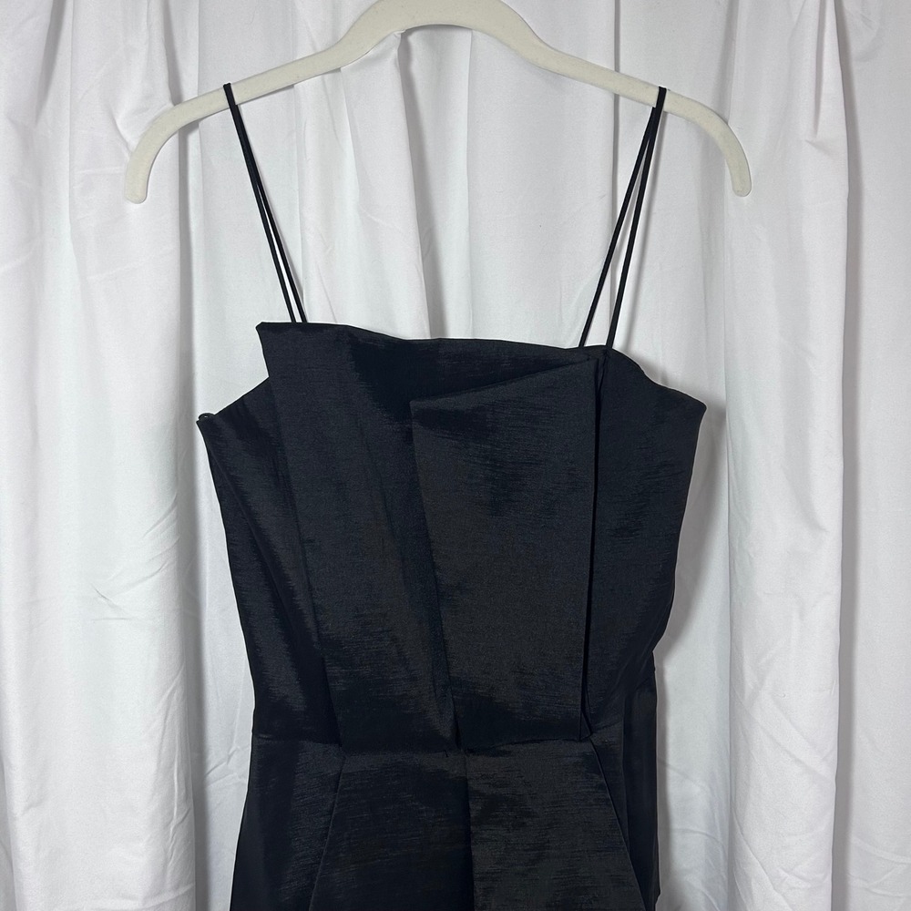 Let's Fashion Black Tiered Peplum Cocktail Dress Spaghetti Strap Sz M  Party - Picture 3 of 9